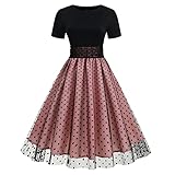 Odizli Rockabilly Kleider Damen 50er Jahre Petticoat Kleid Vintage Elegant Retro Kurzarm Mesh Polka Dot Tüllkleid Sommer Swing Coctailkleid Festlich Hochzeit Partykleid Kurz Abendkleid Rosa S