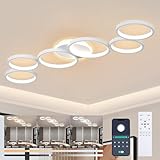 Liyabber LED Deckenleuchte Dimmbar Wohnzimmer Deckenlampe Weiß Wohnzimmerlampe Schlafzimmerlampe Fernsteuerung und App Steuerung, Modern 6-Rund Ring Deckenbeleuchtung mit Memory Funktion, L113cm/69W