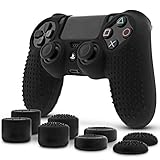 Fosmon PS4 Controller Grip/Silikon Hülle/Stick Aufsätze/Kappen Gel Set[HOCHWERTIG|WEICH|ERGONOMISCH|ANTI-RUTSCH|100% Silikon Kautschuk][+ 8 Thumbstick/Schutzkappen]Sony Dualshock 4/Slim/Pro - Schw