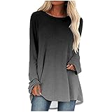Pullover Damen Lässiges Basic Hemd mit Farbverlauf Herbst Langarmshirts Winter Dünnes Leichtes Sweatshirt Weite Tunika mit O Ausschnitt und langen Ärmeln lange Oberteile Baggy bequeme Bluse Top