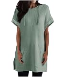 Generic Blitzangebote Tshirt Damen Kurzarm Kapuze Longshirt Sommer Hoodie Oberteile Lang Waffle T-Shirts T Shirt mit Taschen Einfarbig Pullover Locker Bluse mit Schlitz Lässig