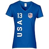 FanShirts4u Damen Fan-Shirt Trikot Jersey - USA - T-Shirt inkl. Druck Wunschname u. Nummer WM (L, USA-blau)