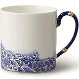 Habiba Becher Trinken 350 ml große Kaffeetasse, Trinkbecher im chinesischen Stil für heiße/kalte Getränke, Keramik-Kaffeetasse mit Griff, kreative Blaue Teetasse Ex