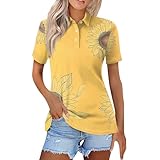 T Shirt Damen Lauschig Kurzarm T Shirt V Ausschnitt Blumenprint Tailliert Summer Elegant Unterhemd Mädchen mit Druckknöpfen Polyester Schule Orang
