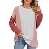 , Farbblock, Langarm, Rundhalsausschnitt, gestrickt, lässig, lockere Pullover-Shirts, Tops Glitzerblusen (White, XXL)