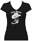 Shirt Damen Line Dance Schriftzug mit Cowboystiefel und Cowboyhut Glitzerdruck Western Fun Shirt. T-Shirt schwarz Druck Silber GL. Grösse XXL