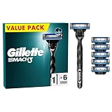 Gillette Mach3 Nassrasierer Herren, Rasierer + 6 Rasierklingen mit 3-fach Klinge, Geschenk für M