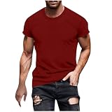 Tshirt Herren Casual Rundhals Oberteile Lässig Lose Sportshirt Baumwolle Bequem Muskelshirt Mode Einfarbig Laufshirt Leicht Sport Kurzarm Tee Shirt Training Fitness S