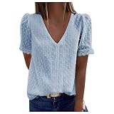Briskorry Damen V-Ausschnitt Bluse mit Spitzen Elegant Kurzärmel Chiffon Oberteile Tunika Casual Hemd Sommer Sexy Spitzeblusen Einfarbig Bluse Tops Atmungsaktive S