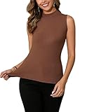 Dosieyeo Damen Rolli Top ohne Ärmel Unterziehrolli mit Stehkragen Elegant Rippenrolli Stretch Jersey Weste zum Unterziehen kaffee,L