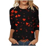 KOG Bluse Damen Elegant 3/4 Arm Shirt Baumwolle Mode Motiv Shirts Freizeit 3/4-Ärmeln Blusen Angebote des Tages Heute Frau T-Shirt Basic Blusen & Tuniken Fashion Pullover Angebote Rot M