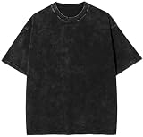 PADOLA T-Shirts für Herren Oversized Tshirt Herren Baumwolle T Shirt Ausgewaschenes Vintage T-Shirt Oversize Shirt Used-Look Basic Tshirt Retro Hip Hop Shirt Übergroßes Sommer Tops (0 Schwarz, M)