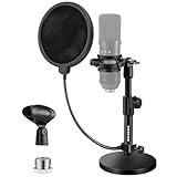 BILIONE Schreibtisch-Mikrofonständer Verbesserter, Verstellbarer Mikrofonständer mit Pop-Filter, Schockhalterung, Mikrofonclip, 1,6 cm auf 0,95 cm Metallschraubenadap