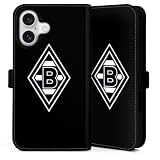 Klapphülle kompatibel mit Apple iPhone 16 Handyhülle aus Kunst Leder schwarz Flip Case Wappen Borussia Mönchengladbach Gladb