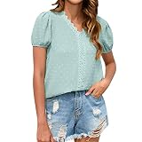 SRZYMJ T Shirt Damen Sommer Oberteile Oberteile Grosse Grossen Bluse Baumwolle Shirt T-Shirts Langarm Tshirt V Ausschnitt Weiß T Shirt Kurzarm V Ausschnitt Casual ShirtTunika Basic Shirt Minzgrü