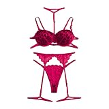 Damen Dessous Spitze Negligee V-Ausschnitt Unterwäsche Rüschen Halter Babydoll Neckholder Semi-Transparente Lingerie Vorne Offene Babydoll Set Nachtwäsche Sexy