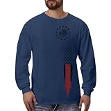 Herren Langarmshirt mit Vintage-Flaggenmuster, Rundhalsausschnitt, Baumwolle, Freizeit, B