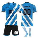 Neue Fußball Trikot mit eigenem Namen Nummer und Logo Jungen, Personalisierte Fussball Trikot Shorts Socken Set, Trik