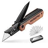 WORKPRO 2-IN-1 Taschenmesser klappbares Universalmesser, Klappmesser aus Aluminium, Faltbares Cuttermesser mit Holzgriff & Gürtelclip, Liner Lock, Schnellwechseln, inkl. 10 zusätzlichen Kling