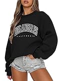 Tomwell Sweatshirt Damen Oversized Pullover Herbst Winter Rundhals Pulli Mädchen Fleecepullover Langarmshirt B Schwarz XS