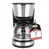 Emerio CME-122933, Filter Kaffeemaschine, 1.25l für bis zu 10 Tassen frischen Kaffee, herausnehmbarer Permanent-Filter, Anti-Tropf-Funktion, Kaffeekanne aus Glas, Auto-Off, 1000 Watt, schwarz/silb