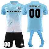 Generisch Personalisierte Fußball Trikot für Jungen/Herren, Fussball Trikot mit eigenem Namen Nummer und Logo Kinder/Erwachsene, Fussball Trikots Shorts und Socken Anzug