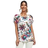 Flower Art Damen-Bluse, Schulter-Top, Größe S-XXL, lässiger Chic, Weiß, Flower Art Weiß, X-Groß