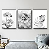 GLWDMB 3 Stück Poster Set Aesthetic Schwarz-Weißer Schmetterling Blume Löwenzahn Bilder Set Moderne Wandbilder Wohnzimmer Schlafzimmer Wanddeko Art ohne R