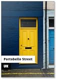 Kühlschrankmagnet mit bunten Türen und Ziegelfassade in Straße, London, Kühlschrankmag