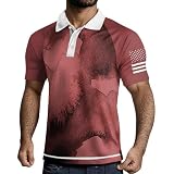 T Shirt Herren Reisen Kurz Kurzärmlige Frühjahr Lockere Schlicht Tshirts Baumwolle Weich Knöpfe mit Rot 4XL