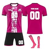 Benutzerdefiniert Fussball Trikot Kinder Set Personalisiert Trikot mit Namen Nummer Team und Logo Sporttraining T-Shirts und Shorts für Erwachsene/Kinder, Fußballtrikot S
