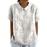 Angebote T-Shirt Damen Rundhals 2024 Button-Down Kurzarm, Sommer Herbst Duftende Hanf Revers Art Floral Shirt Blusen Freizeit Locker Hemd Oberteil Lässiges Mode Oberteil 2143 N Prime Angebote D