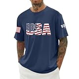 Generisch 2026 Patriotisches Grafikprint T-Shirt für Herren lässiges Kurzarm Oberteil zu Unabhängigkeitstagsfeiern Bequeme Freizeitkleidung mit sommerlichem Design (Navy, XL)