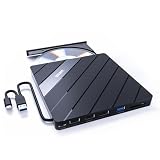 Unitek Externes CD DVD Laufwerk USB 3.0 Typ-C, CD DVD Brenner Externer mit SD/TF Karte Reader und 2 USB Ports, Optical CD-ROM Brenner Laufwerk für Laptop Window