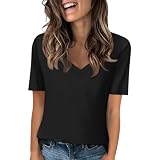 Damenmode 𝐒𝐚𝐥𝐞 𝐌𝐚𝐫𝐤𝐞𝐧 Elegant, Sport Oberteile Damen Sommer Kurzarm Blusen V Ausschnitt Shirts Clubkleidung Hip Hop T-Shirts Schlichtes Untergrosse Groessen Schwarz 3XL