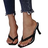 ticticlily Damen Sandalen Sommer Stilett Pantoletten High Heels mit Eckiger Zehenpartie Strand Sandaletten Party Absatzschuhe A Schwarz 35 EU