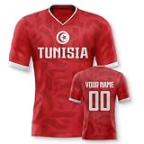Yolovi Tunesien Personalisiertes Fussball Trikot 3D Druck Football Shirt mit Ihrem Namen und Nummer Hip Hop Football Jersey für Herren Damen Kinder, Small-6X-Larg