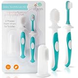 Cherish Baby Care Baby Zahnbürste, Kinderzahnbürste & Fingerling in einem Set (3-24 Monate) - Sicherheitsgeprüft & 100% BPA-frei, Aus Lebensmittelechtem Silkon (Türkis)