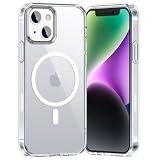 Natiiozie Magnetisch für iPhone 13/14 Hülle, Transparent Handyhülle Kompatibel mit MagSafe, Stoßfest Kratzfest Schutzhülle Nie Vergilbung rutschfest Rückseite iPhone 13/14 Case 6,1 Zoll Durchsichtig
