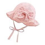 XIAOHAWANG Sommerhut Baby Mädchen UV Schutz Sonnenhut Mütze Baby Sommer Mützen Baumwolle Mit Schleife und Bindebändern(Rosa, 50cm(1-2 Jahren))