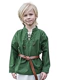 Battle-Merchant Mittelalterhemd Kinder Colin, langärmlig, Ritterhemd LARP Mittelalter Fasching - Grün, Gr. 164