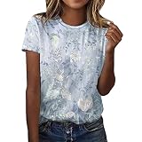 Briskorry T-Shirt Damen mit Aufdruck Blumendruck Oberteile Lässige Rundhals Bluse Shirt mit Kurzen Ärmeln Lockere Bequeme Tops Tee Modisch Sweatshirt Tunika S