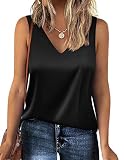 Zeagoo Damen Satin Tank Top Sommer Ärmellose Blusentop V-Ausschnitt Weste Top Casual Shirt Tops Bluse Schwarz XS