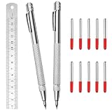 Anreißwerkzeug Set,2 Anreissnadel aus Wolframstahl,Reißnadel für Metall,10 Ersatzspitzen,15cm Stahllineal und Magnetischem Schwanz - zum Anreißen und Gravieren von Metall, Glas, Keramik