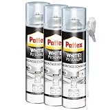 Pattex White Line PU Schaum, Montageschaum mit feiner, homogener Zellstruktur, Isolieren, Füllen und Fixieren, Weiß, 3x 500