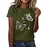 Lässiges T-Shirt für Damen und Mädchen 2024, Damen-Shirt mit Schmetterlingsdruck, kurzärmelig, Rundhalsausschnitt, modisches Oberteil, leicht, weich, lässige Sommerkleidung, Mod BOD Tops, AG, X-Larg