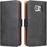 Bozon Handyhülle für Samsung S7 Edge, Leder Handytasche Kartenfach Klappständer Magnetisch Lederhülle für Samsung Galaxy S7 Edge Klapphülle, Schw