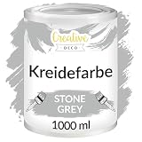 Creative Deco Grau Kreidefarbe für Möbel 1000 ml | Möbellack, Möbelfarbe | Farbe Für Landhaus, Vintage-Stil, Decoupage, Möbel-Renovierung | Matt & Abwaschbar | Wisch-Effekt und Gradient-Effekt mög