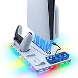 Tolesum Vertikale Standfuß mit Kühlung für PS5/Pro/Slim, Dual Controller Ladestation Ständer mit 3 Stufen Lüfter/RGB Licht für Playstation 5 UHD& Digital /PS5 Slim Disc & Dig
