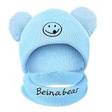 URSING Baby Strickmütze Kinder Mädchen Jungen Warme Stricken Hüte Mützen Wolle kappe Wintermütze Winterhüte Kindermütze Kopfbedeckung Bommelmütze Pudelmütze Häkelmütze (One size, Blau)